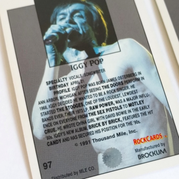 Rare 1991 Iggy Pop Trading/ Collectors Rock Cards Set of 2 - Picture 7 of 10